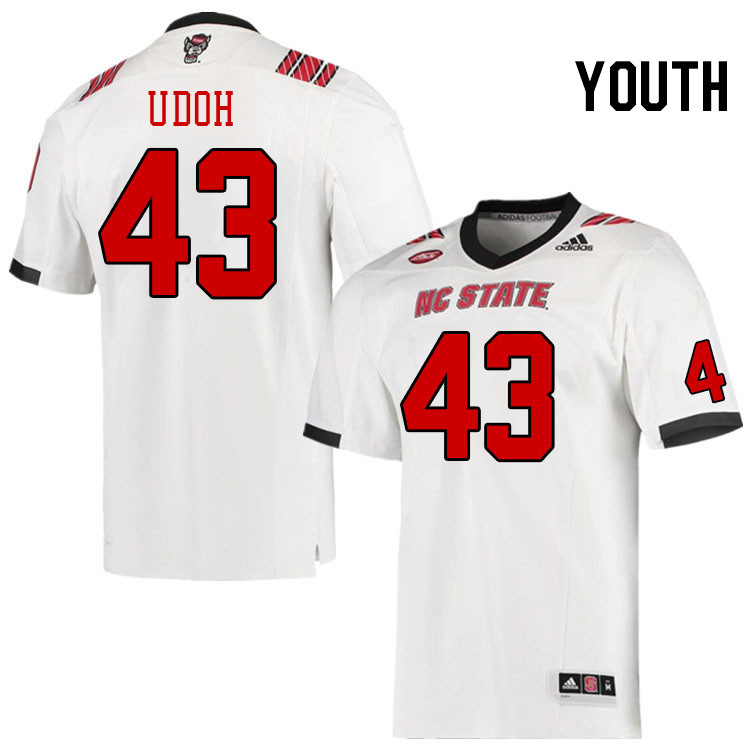 Youth #43 Ezemdi Udoh North Carolina State Wolfpacks College Football Jerseys Stitched-White - Click Image to Close